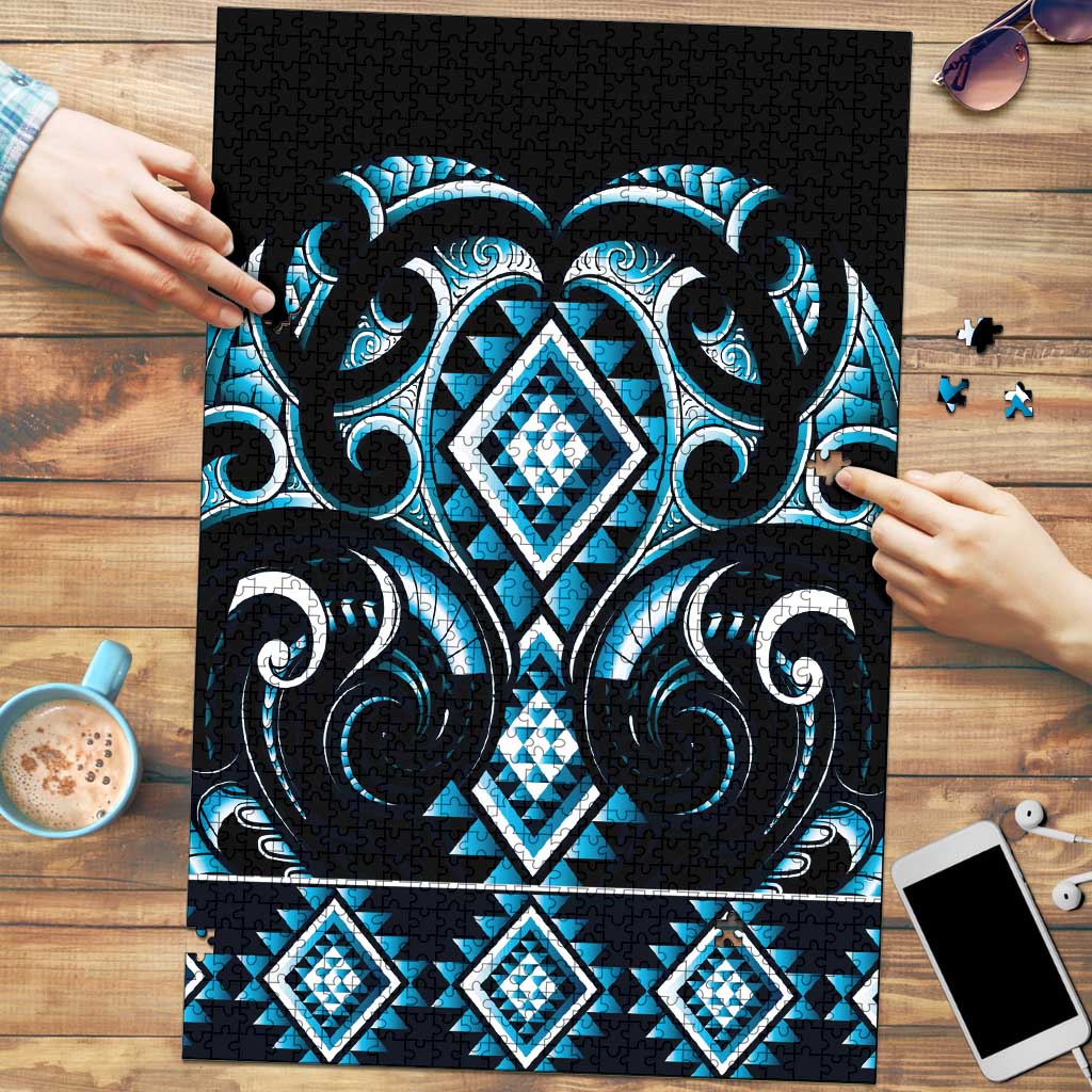 Blue Ngaru Taniko With Aotearoa Maori Tattoo Puzzle LT14 Blue - Polynesian Pride
