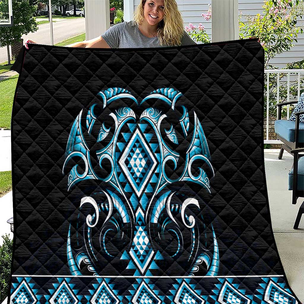 Blue Ngaru Taniko With Aotearoa Maori Tattoo Quilt LT14 Blue - Polynesian Pride