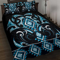 Blue Ngaru Taniko With Aotearoa Maori Tattoo Quilt Bed Set LT14 Blue - Polynesian Pride