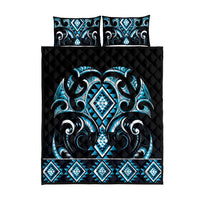 Blue Ngaru Taniko With Aotearoa Maori Tattoo Quilt Bed Set LT14 - Polynesian Pride