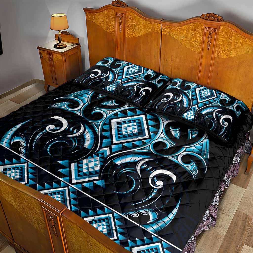Blue Ngaru Taniko With Aotearoa Maori Tattoo Quilt Bed Set LT14 - Polynesian Pride