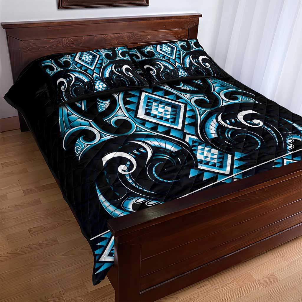 Blue Ngaru Taniko With Aotearoa Maori Tattoo Quilt Bed Set LT14 - Polynesian Pride