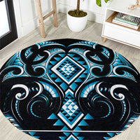 Blue Ngaru Taniko With Aotearoa Maori Tattoo Round Carpet LT14 Blue - Polynesian Pride
