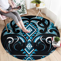 Blue Ngaru Taniko With Aotearoa Maori Tattoo Round Carpet LT14 - Polynesian Pride