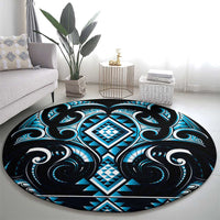 Blue Ngaru Taniko With Aotearoa Maori Tattoo Round Carpet LT14 - Polynesian Pride