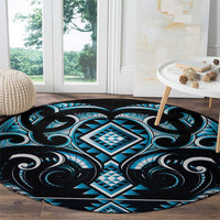 Blue Ngaru Taniko With Aotearoa Maori Tattoo Round Carpet LT14 - Polynesian Pride