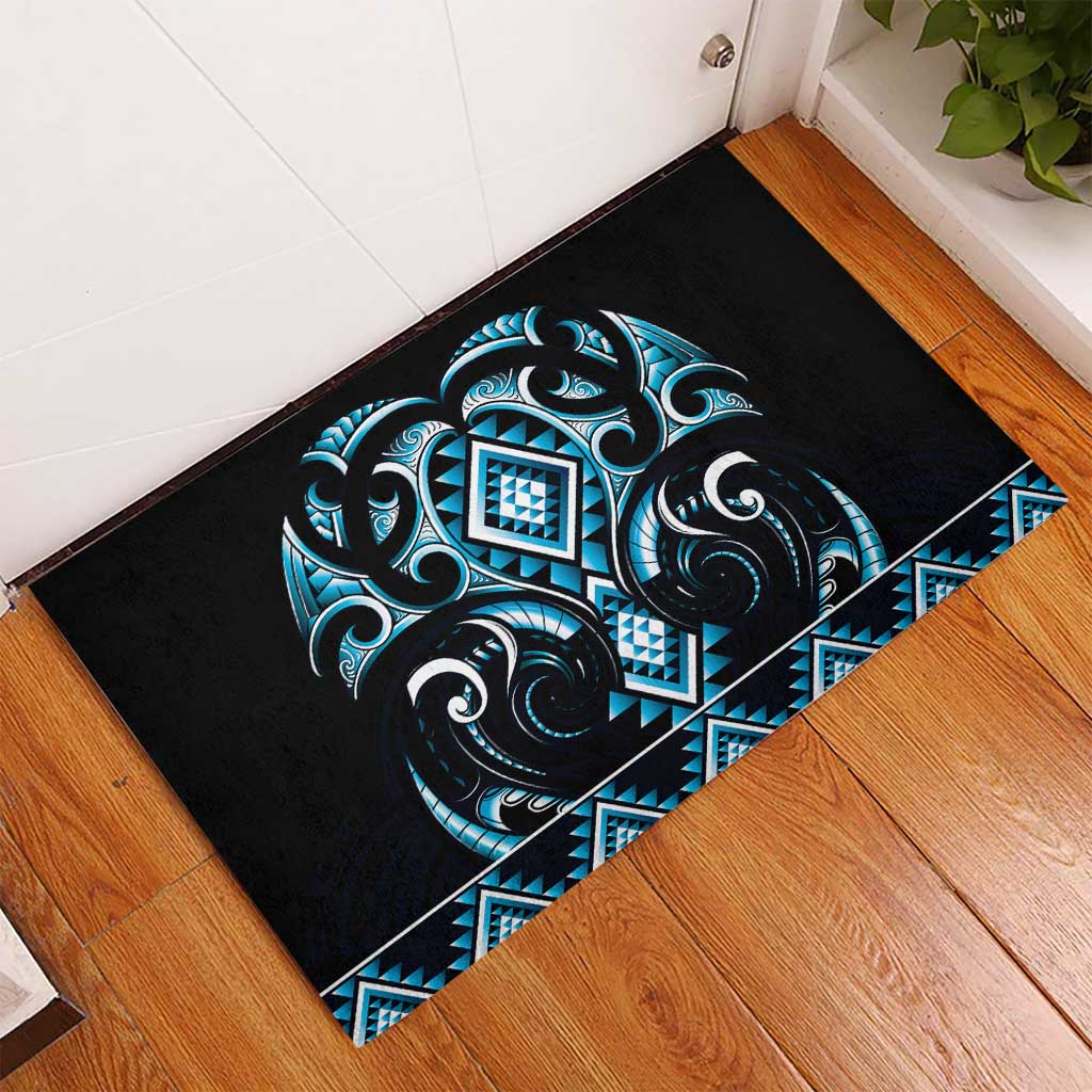 Blue Ngaru Taniko With Aotearoa Maori Tattoo Rubber Doormat LT14 - Polynesian Pride