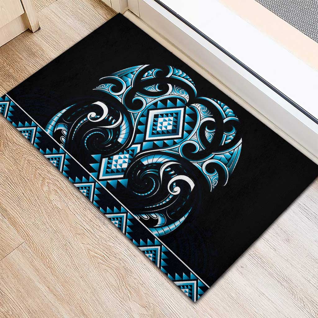 Blue Ngaru Taniko With Aotearoa Maori Tattoo Rubber Doormat LT14 - Polynesian Pride