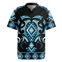 Blue Ngaru Taniko With Aotearoa Maori Tattoo Rugby Jersey LT14 Blue - Polynesian Pride