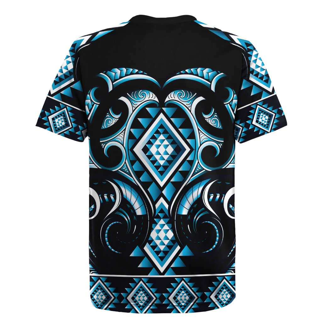 Blue Ngaru Taniko With Aotearoa Maori Tattoo Rugby Jersey LT14 - Polynesian Pride
