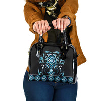 Blue Ngaru Taniko With Aotearoa Maori Tattoo Shoulder Handbag LT14 One Size Blue - Polynesian Pride