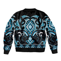 Blue Ngaru Taniko With Aotearoa Maori Tattoo Sleeve Zip Bomber Jacket LT14 - Polynesian Pride