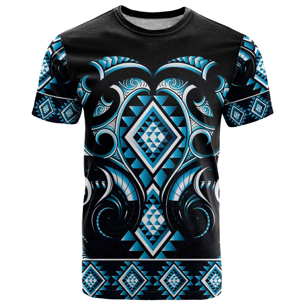 Blue Ngaru Taniko With Aotearoa Maori Tattoo T Shirt LT14 Blue - Polynesian Pride
