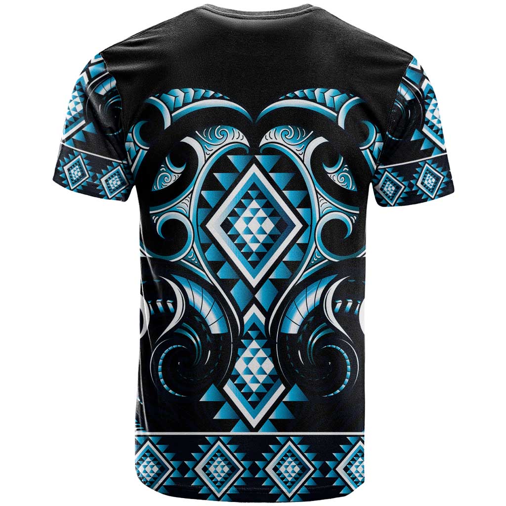 Blue Ngaru Taniko With Aotearoa Maori Tattoo T Shirt LT14 - Polynesian Pride