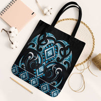 Blue Ngaru Taniko With Aotearoa Maori Tattoo Tote Bag LT14 Black Strap One Size Blue - Polynesian Pride