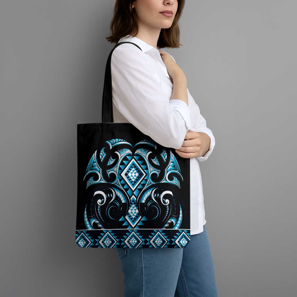 Blue Ngaru Taniko With Aotearoa Maori Tattoo Tote Bag LT14 - Polynesian Pride