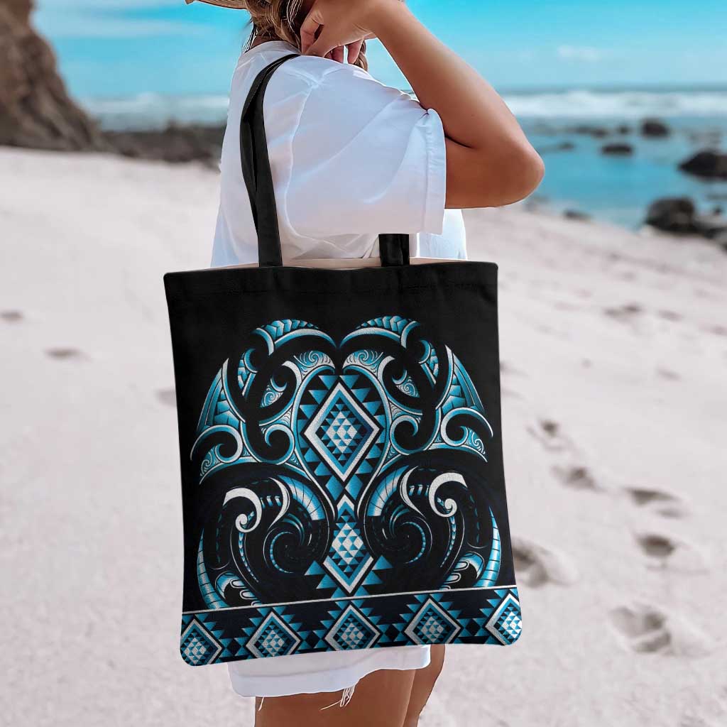 Blue Ngaru Taniko With Aotearoa Maori Tattoo Tote Bag LT14 - Polynesian Pride