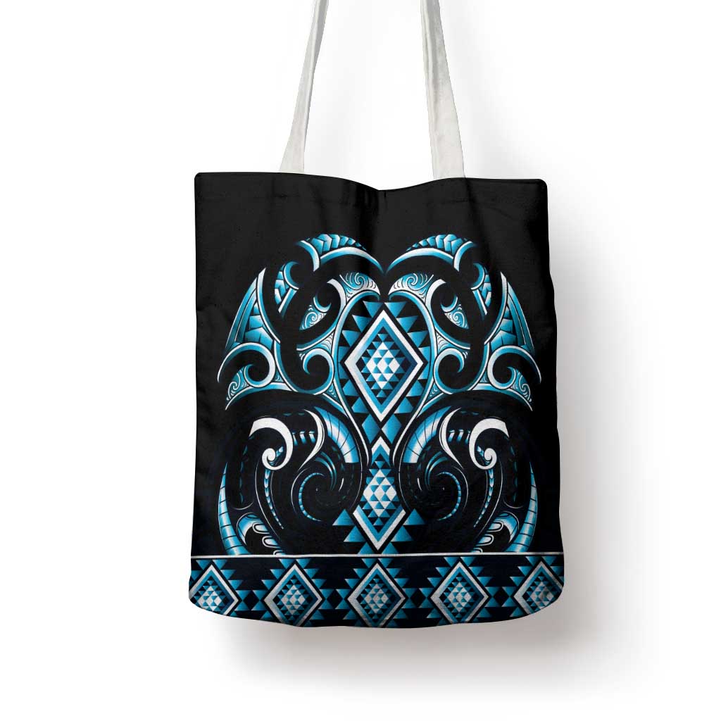 Blue Ngaru Taniko With Aotearoa Maori Tattoo Tote Bag LT14 - Polynesian Pride