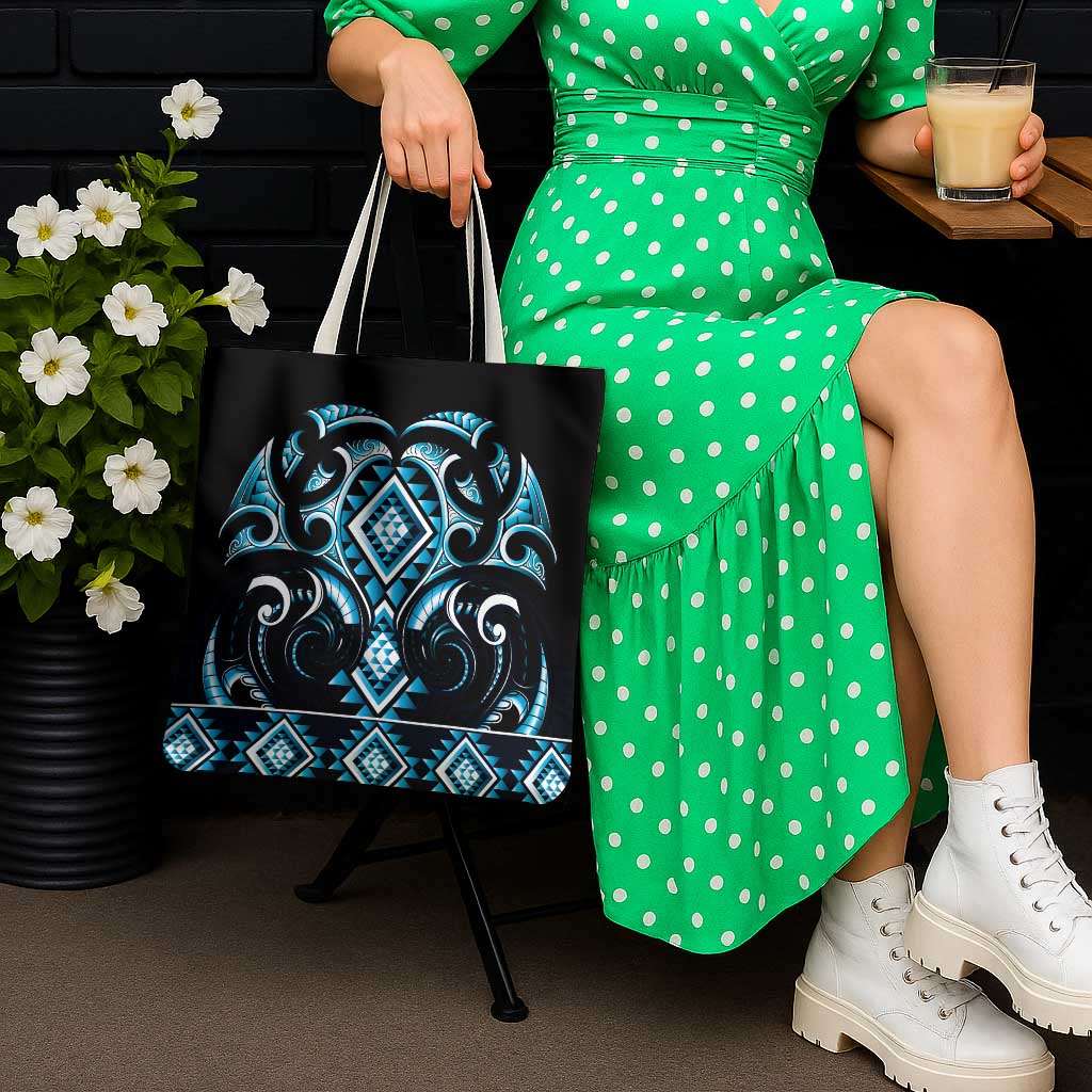 Blue Ngaru Taniko With Aotearoa Maori Tattoo Tote Bag LT14 - Polynesian Pride