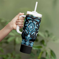 Blue Ngaru Taniko With Aotearoa Maori Tattoo Tumbler With Handle LT14 - Polynesian Pride