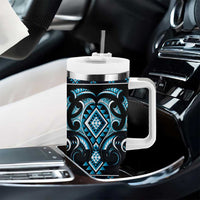 Blue Ngaru Taniko With Aotearoa Maori Tattoo Tumbler With Handle LT14 - Polynesian Pride
