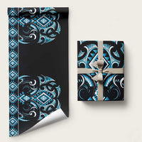 Blue Ngaru Taniko With Aotearoa Maori Tattoo Wrapping Paper LT14 58" × 23" Blue - Polynesian Pride