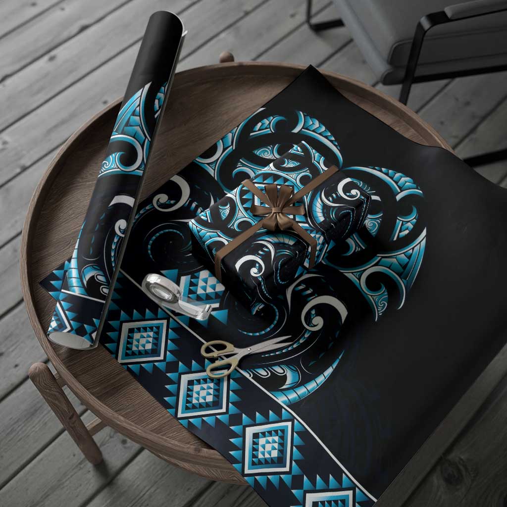 Blue Ngaru Taniko With Aotearoa Maori Tattoo Wrapping Paper LT14 - Polynesian Pride