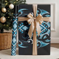 Blue Ngaru Taniko With Aotearoa Maori Tattoo Wrapping Paper LT14 - Polynesian Pride