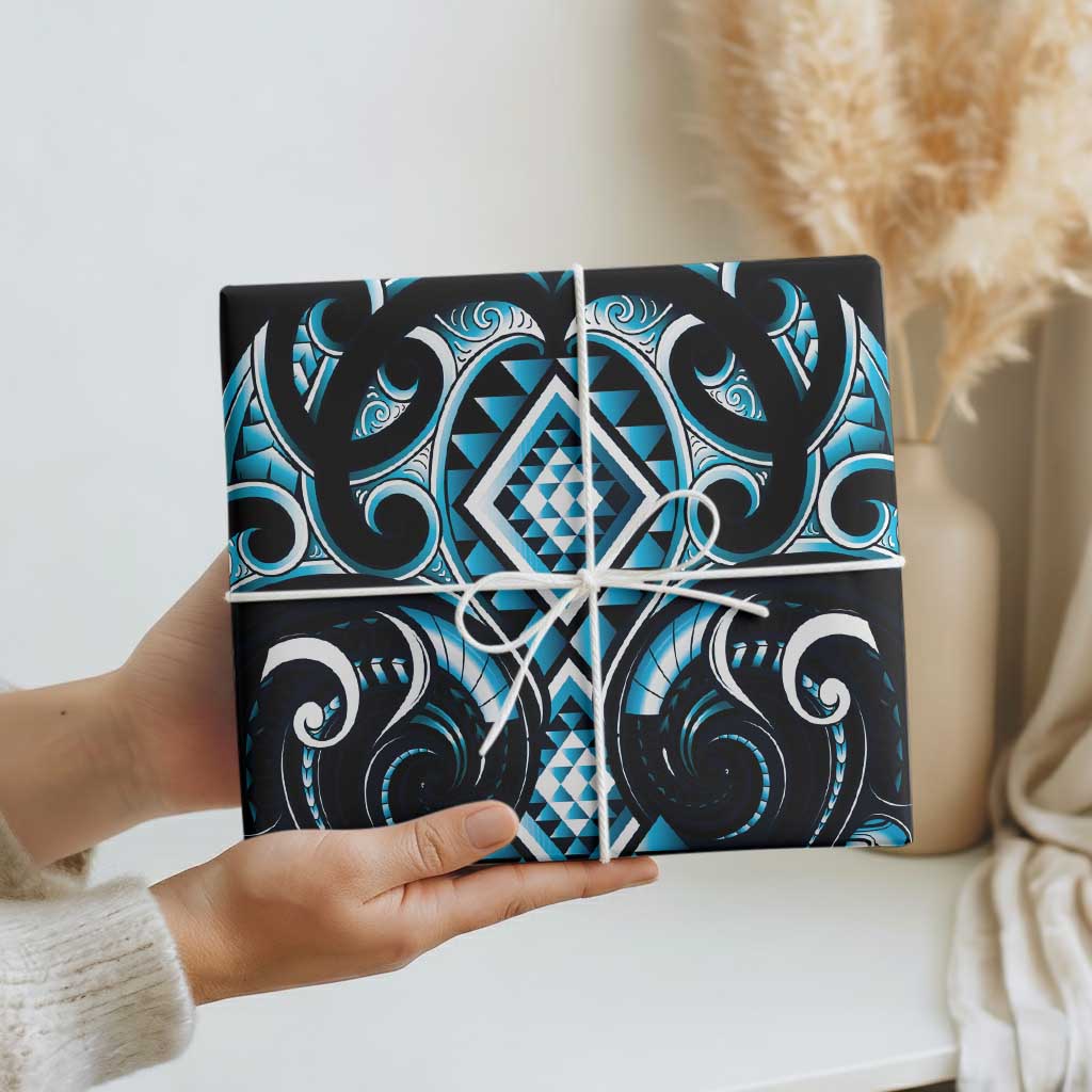 Blue Ngaru Taniko With Aotearoa Maori Tattoo Wrapping Paper LT14 - Polynesian Pride