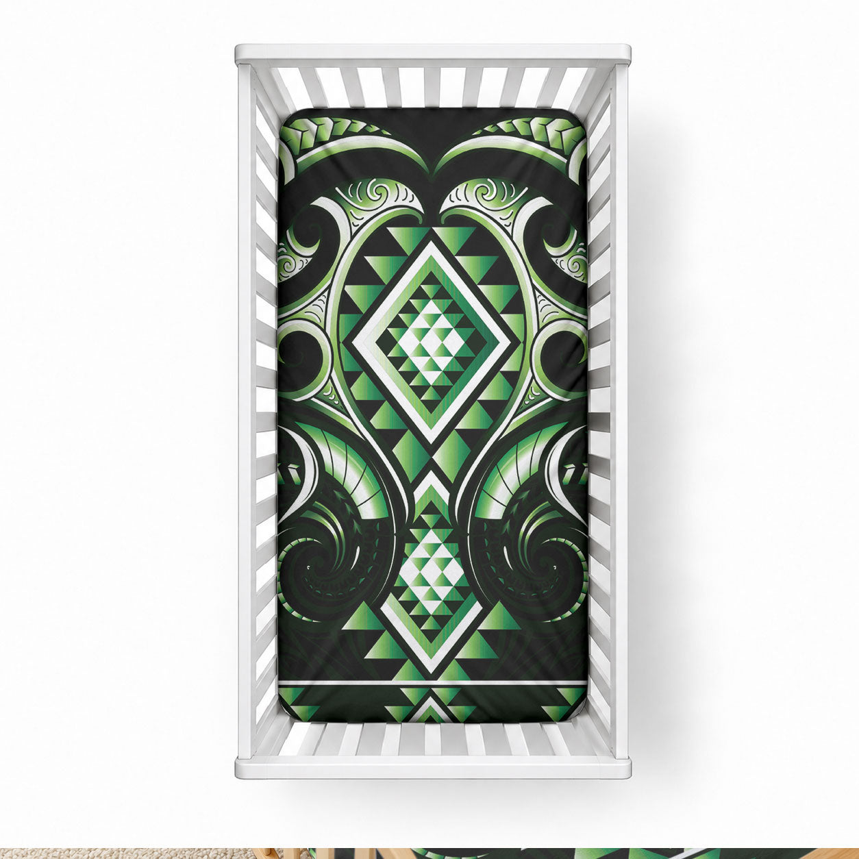 Green Ngaru Taniko With Aotearoa Maori Tattoo Baby Bed Cover