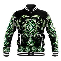 Green Ngaru Taniko With Aotearoa Maori Tattoo Baseball Jacket LT14 Unisex Green - Polynesian Pride