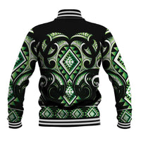 Green Ngaru Taniko With Aotearoa Maori Tattoo Baseball Jacket LT14 - Polynesian Pride