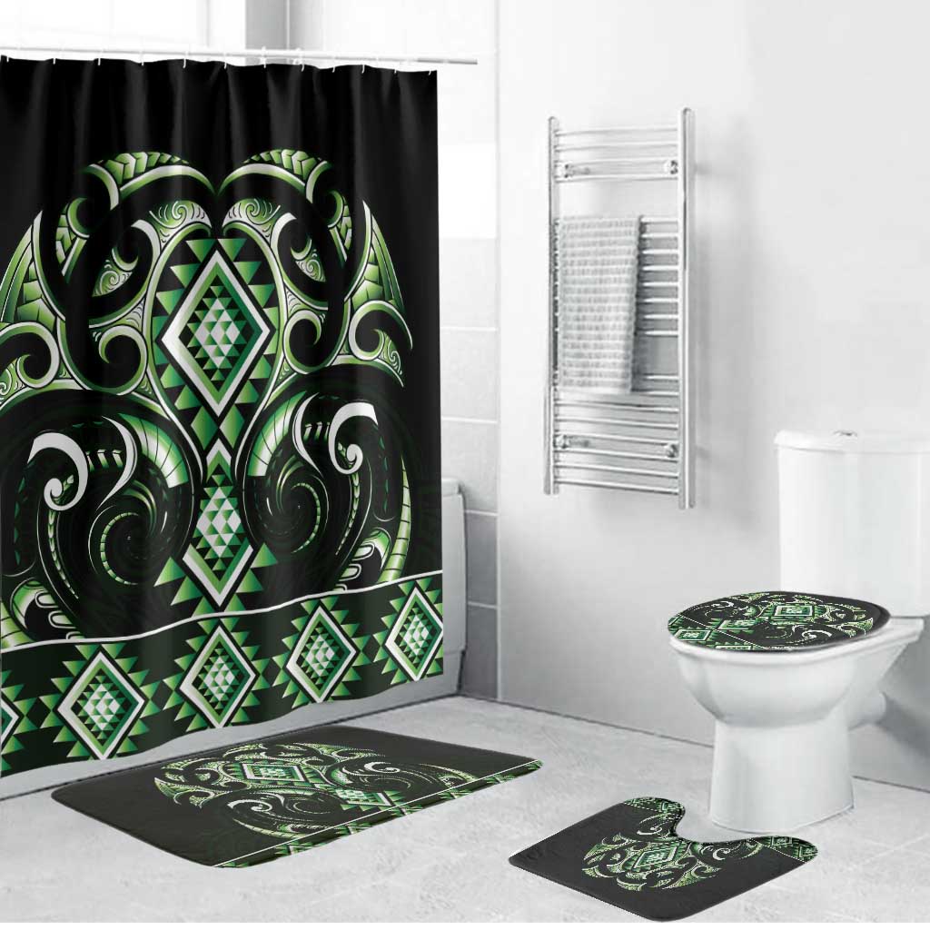 Green Ngaru Taniko With Aotearoa Maori Tattoo Bathroom Set LT14 Bathroom Set (4 pcs) Green - Polynesian Pride