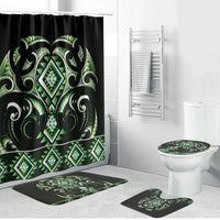Green Ngaru Taniko With Aotearoa Maori Tattoo Bathroom Set LT14 Bathroom Set (4 pcs) Green - Polynesian Pride