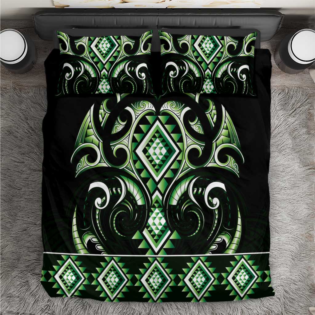 Green Ngaru Taniko With Aotearoa Maori Tattoo Bedding Set LT14 Green - Polynesian Pride
