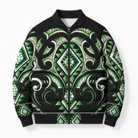 Green Ngaru Taniko With Aotearoa Maori Tattoo Bomber Puffer Jacket LT14 Unisex Green - Polynesian Pride