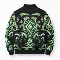 Green Ngaru Taniko With Aotearoa Maori Tattoo Bomber Puffer Jacket LT14 - Polynesian Pride