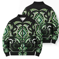Green Ngaru Taniko With Aotearoa Maori Tattoo Bomber Puffer Jacket LT14 - Polynesian Pride