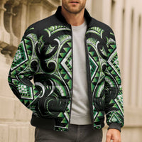 Green Ngaru Taniko With Aotearoa Maori Tattoo Bomber Puffer Jacket LT14 - Polynesian Pride