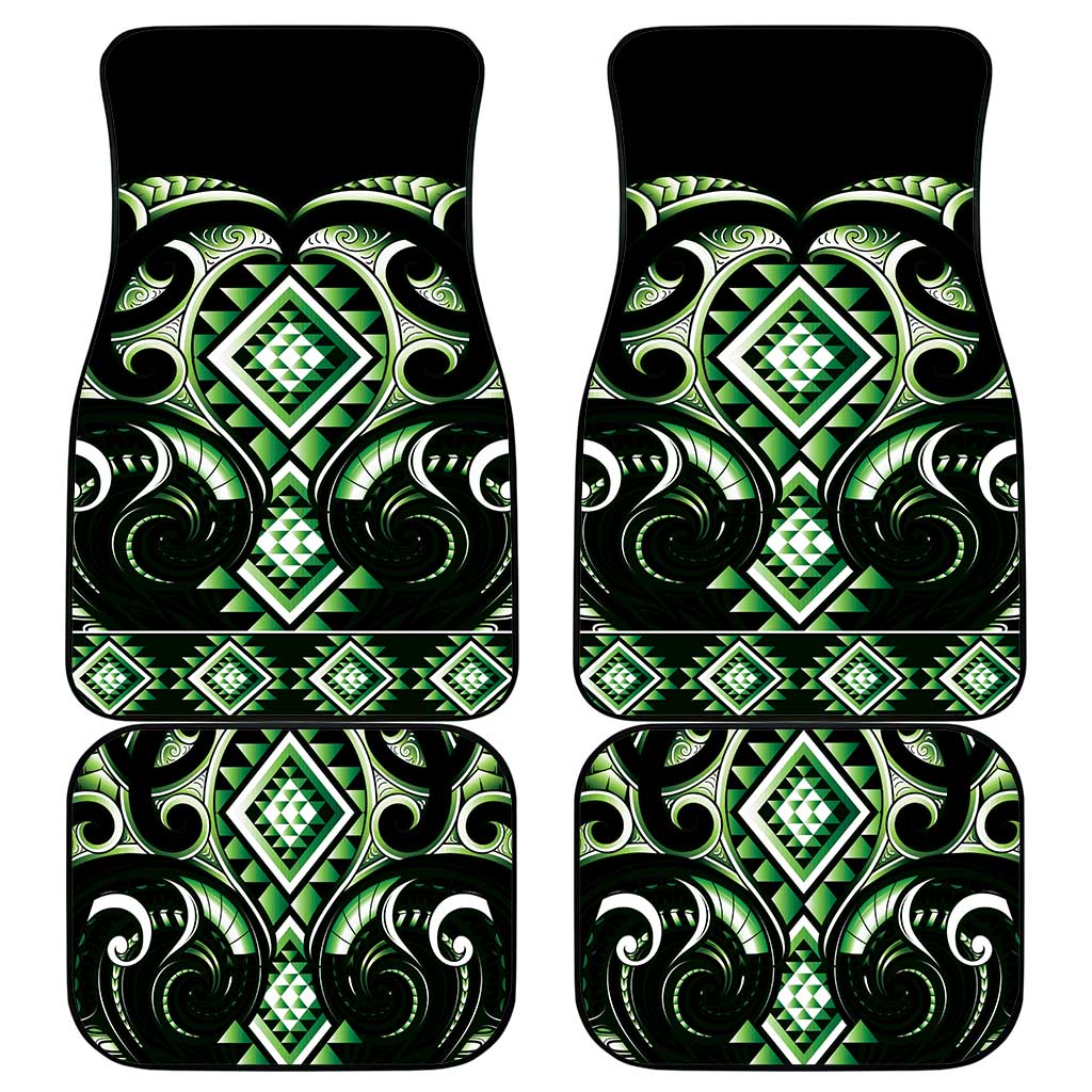 Green Ngaru Taniko With Aotearoa Maori Tattoo Car Mats LT14 - Polynesian Pride