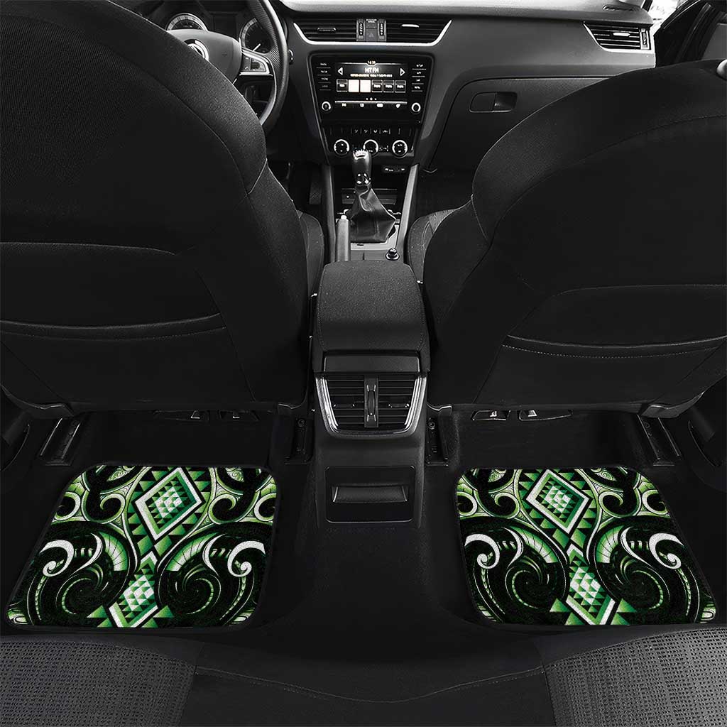 Green Ngaru Taniko With Aotearoa Maori Tattoo Car Mats LT14 Set 2pcs - Back Green - Polynesian Pride