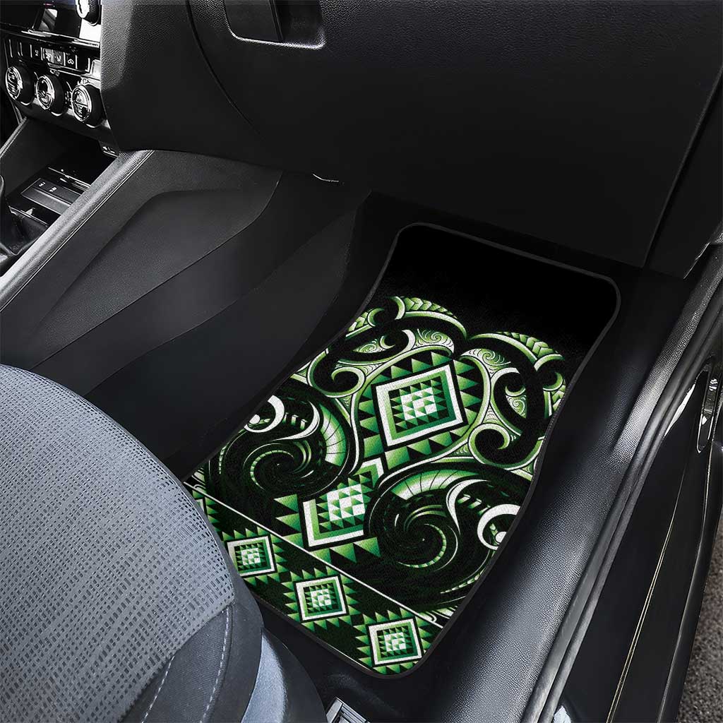 Green Ngaru Taniko With Aotearoa Maori Tattoo Car Mats LT14 - Polynesian Pride