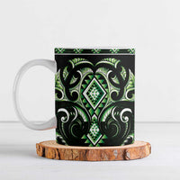 Green Ngaru Taniko With Aotearoa Maori Tattoo Ceramic Mug LT14 Green - Polynesian Pride