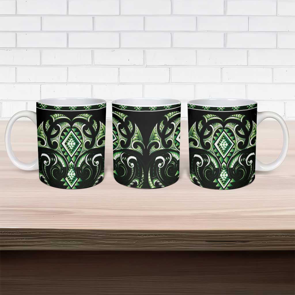 Green Ngaru Taniko With Aotearoa Maori Tattoo Ceramic Mug LT14 - Polynesian Pride