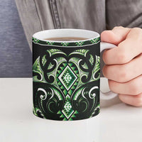 Green Ngaru Taniko With Aotearoa Maori Tattoo Ceramic Mug LT14 - Polynesian Pride