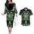 Green Ngaru Taniko With Aotearoa Maori Tattoo Couples Matching Off The Shoulder Long Sleeve Dress and Hawaiian Shirt