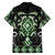 Green Ngaru Taniko With Aotearoa Maori Tattoo Family Matching Off The Shoulder Long Sleeve Dress and Hawaiian Shirt