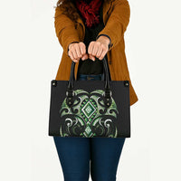 Green Ngaru Taniko With Aotearoa Maori Tattoo Leather Bag LT14 - Polynesian Pride