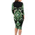 Green Ngaru Taniko With Aotearoa Maori Tattoo Long Sleeve Bodycon Dress