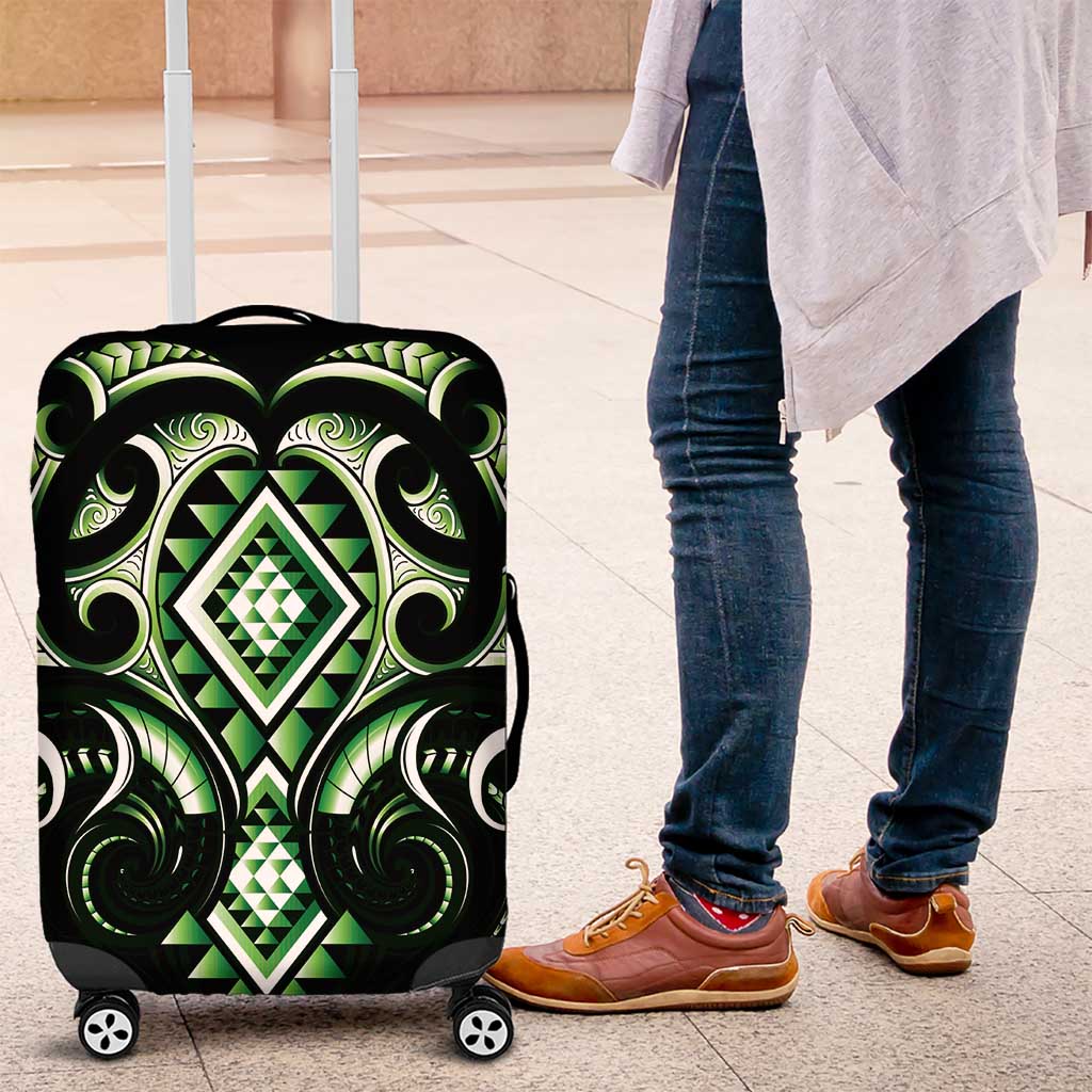 Green Ngaru Taniko With Aotearoa Maori Tattoo Luggage Cover